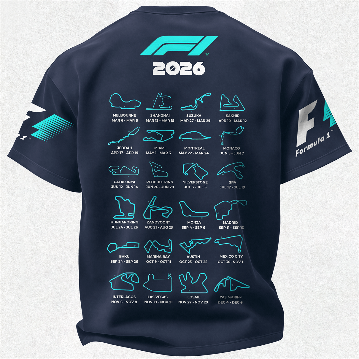 F1 2026 Calendar Printed Oversized Unisex T-shirt Image - 23