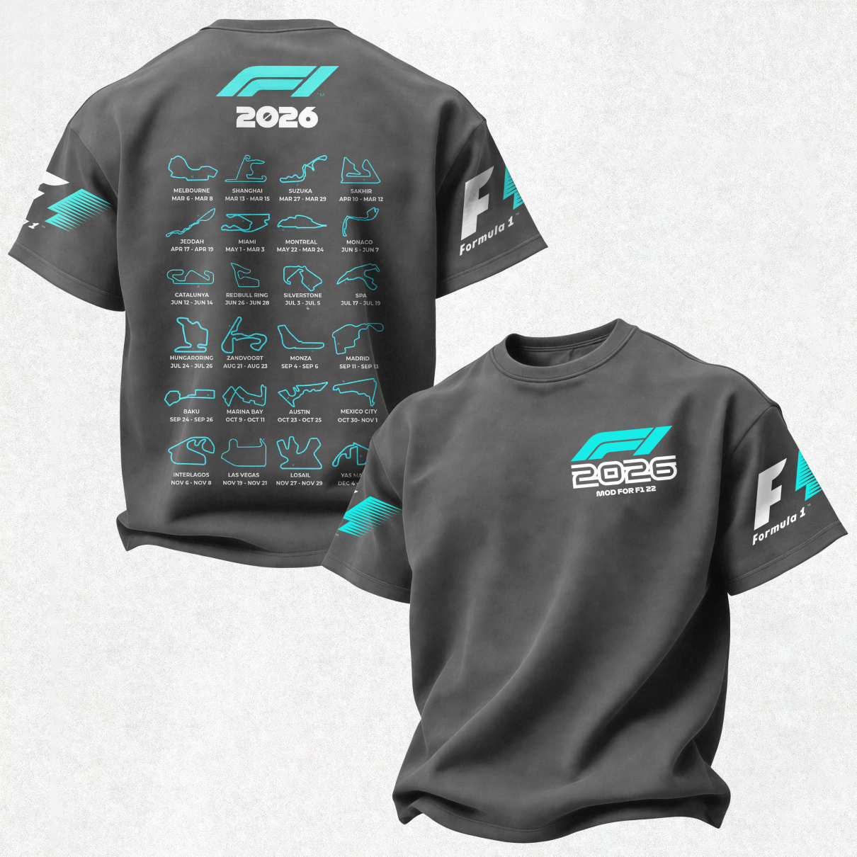 F1 2026 Calendar Printed Oversized Unisex T-shirt Image - 25