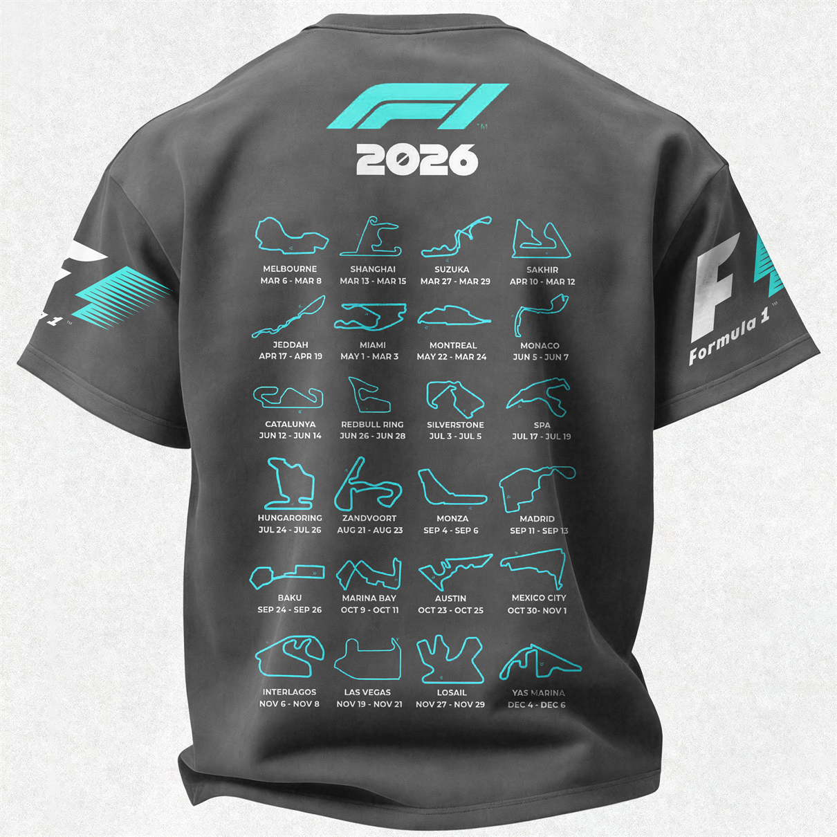 F1 2026 Calendar Printed Oversized Unisex T-shirt Image - 26