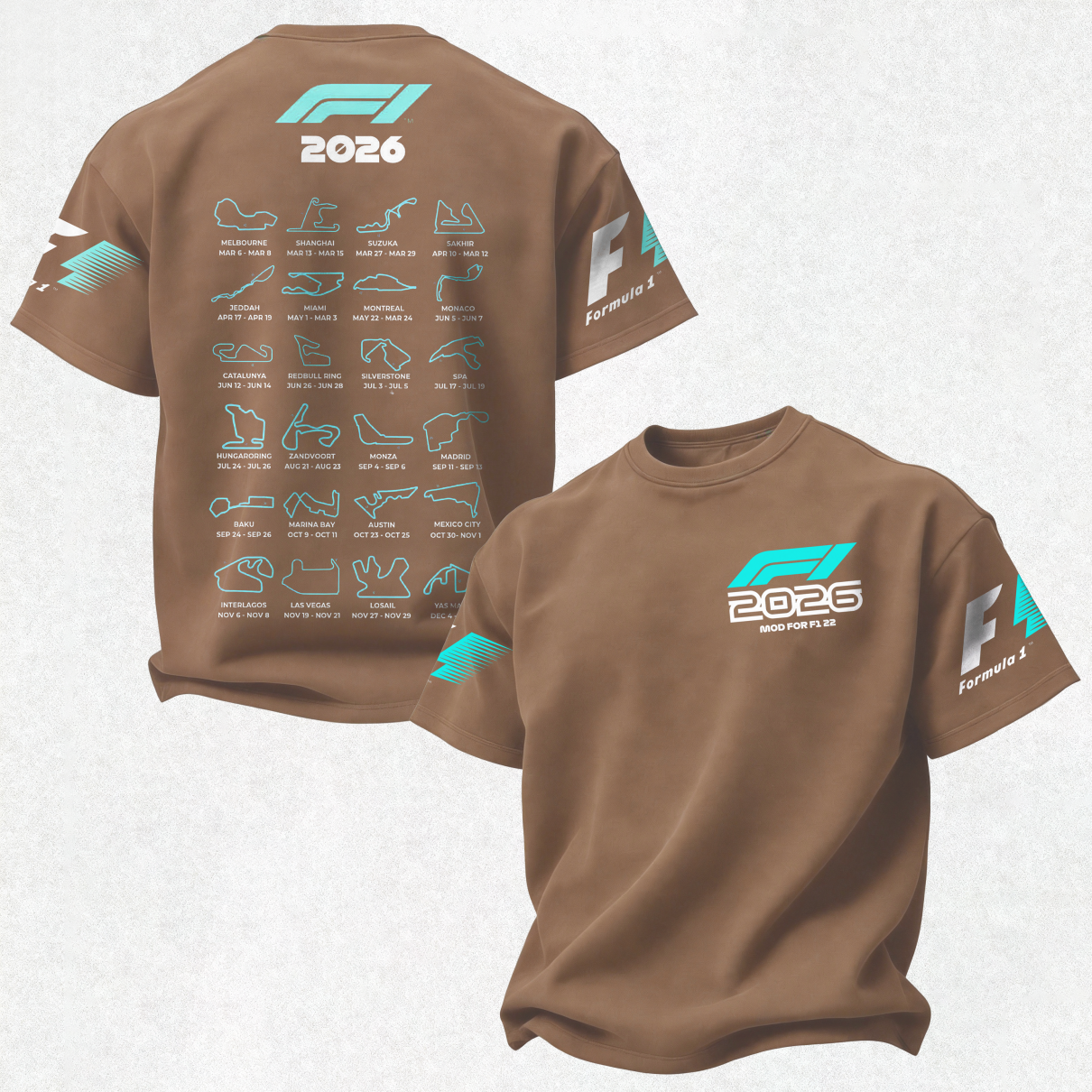F1 2026 Calendar Printed Oversized Unisex T-shirt Image - 28