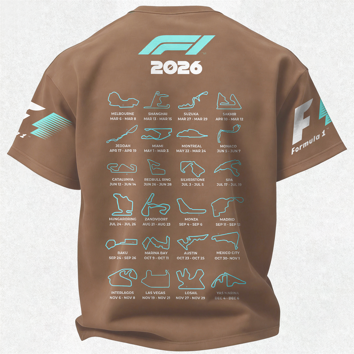 F1 2026 Calendar Printed Oversized Unisex T-shirt Image - 29