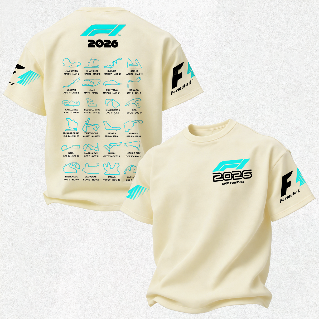 F1 2026 Calendar Printed Oversized Unisex T-shirt Image - 10