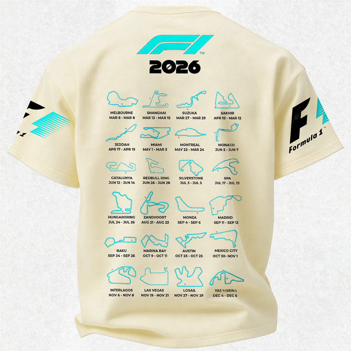 F1 2026 Calendar Printed Oversized Unisex T-shirt Image - 11
