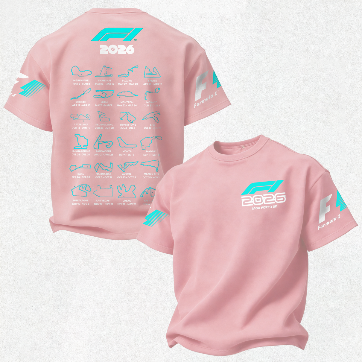 F1 2026 Calendar Printed Oversized Unisex T-shirt Image - 13