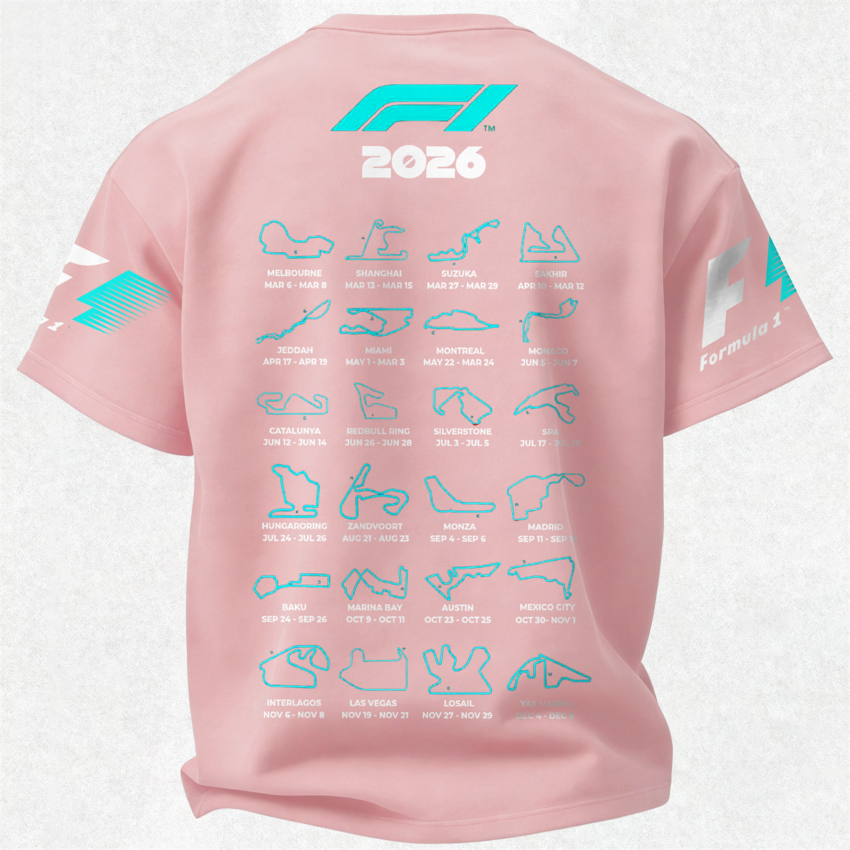 F1 2026 Calendar Printed Oversized Unisex T-shirt Image - 14