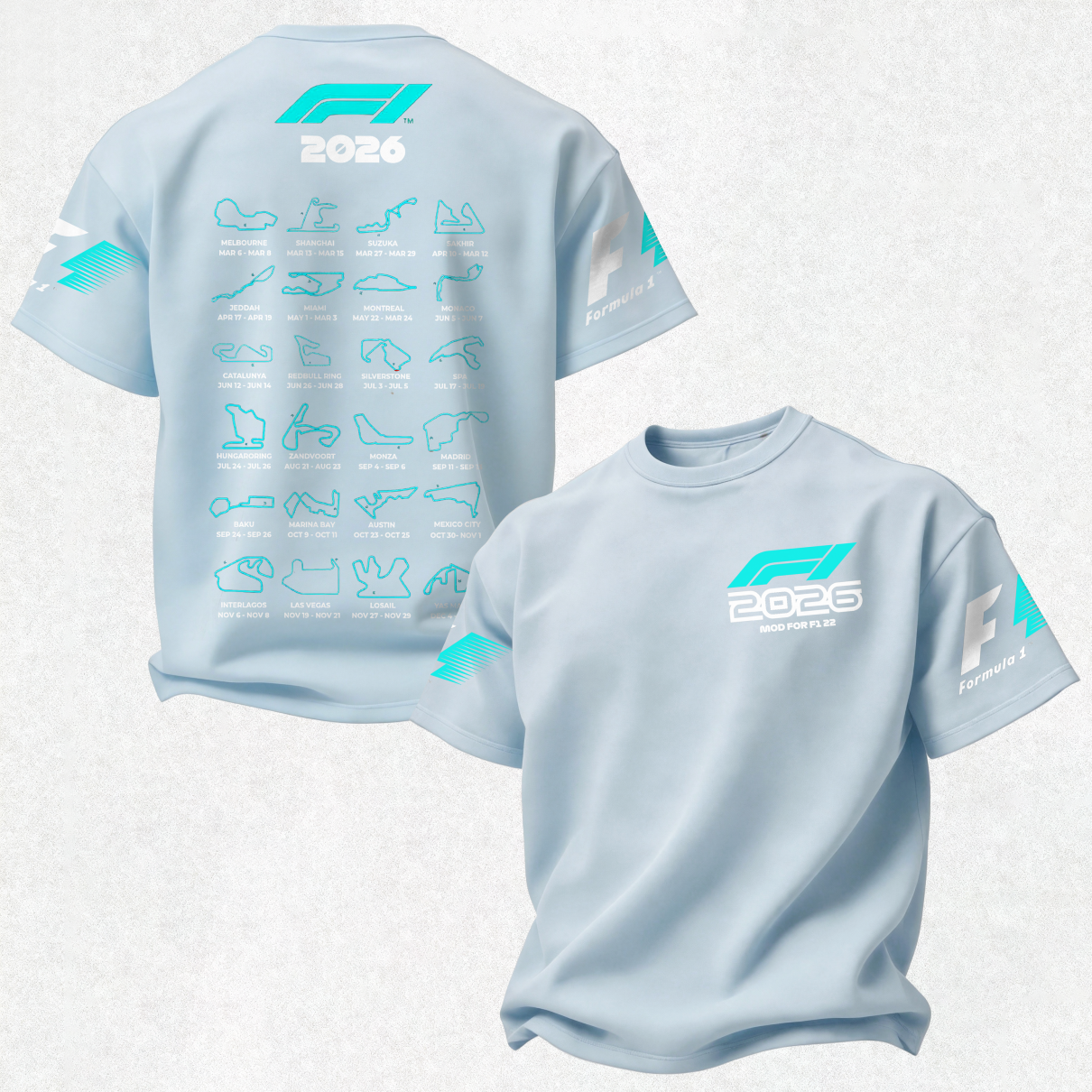 F1 2026 Calendar Printed Oversized Unisex T-shirt Image - 16