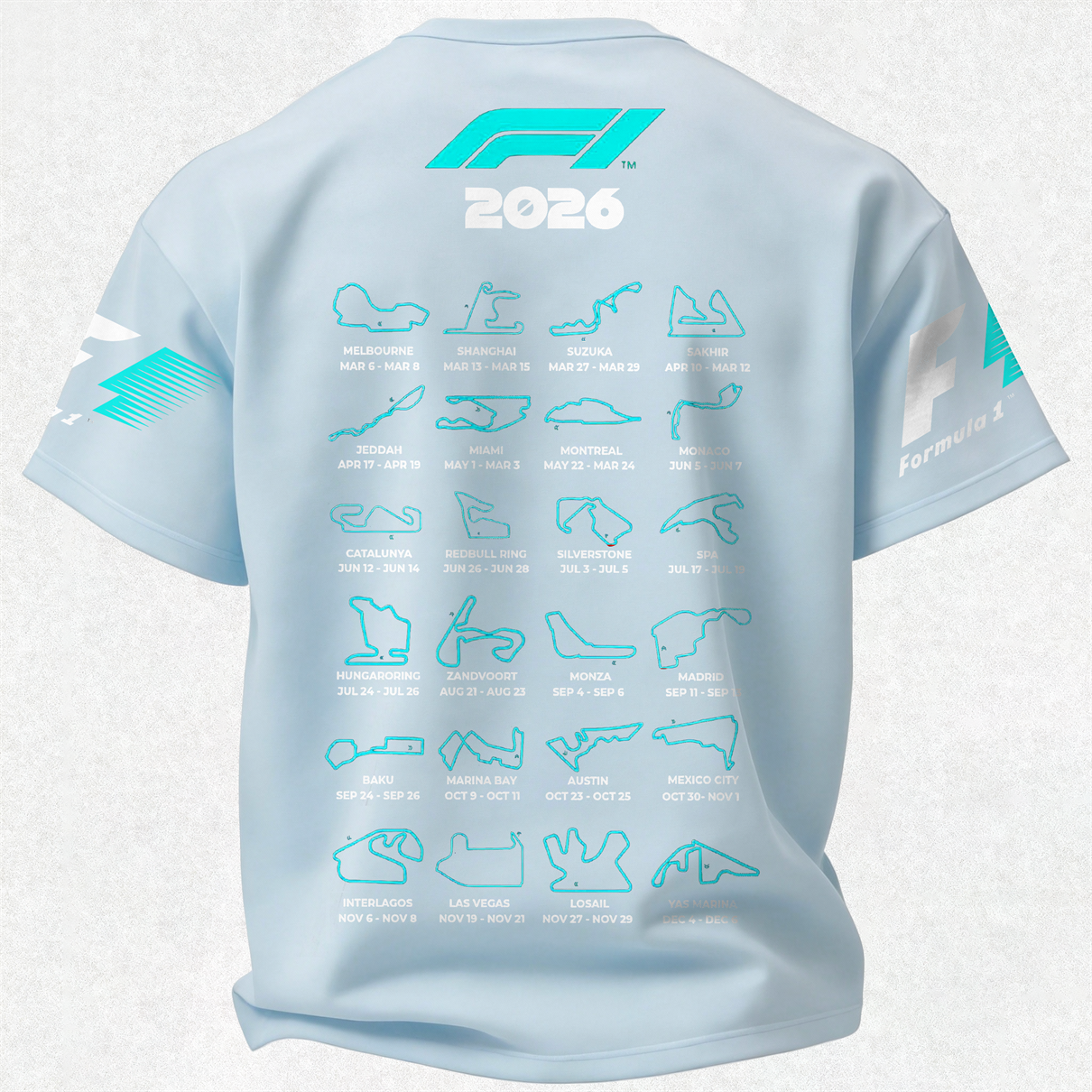 F1 2026 Calendar Printed Oversized Unisex T-shirt Image - 17