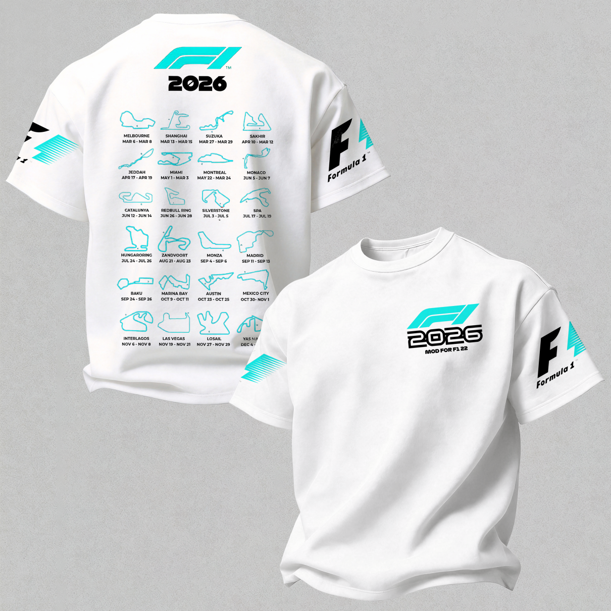 F1 2026 Calendar Printed Oversized Unisex T-shirt Image - 4