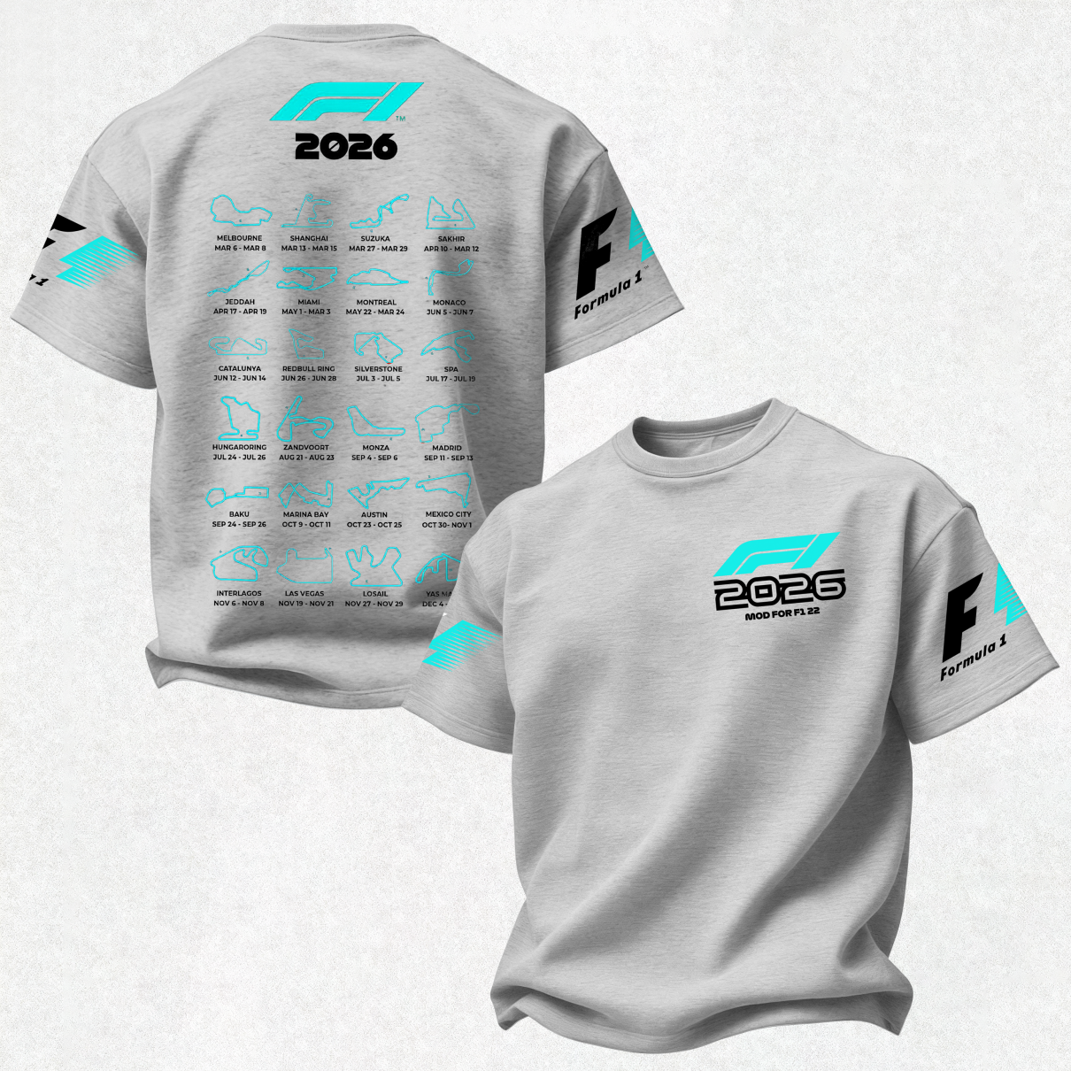 F1 2026 Calendar Printed Oversized Unisex T-shirt Image - 7