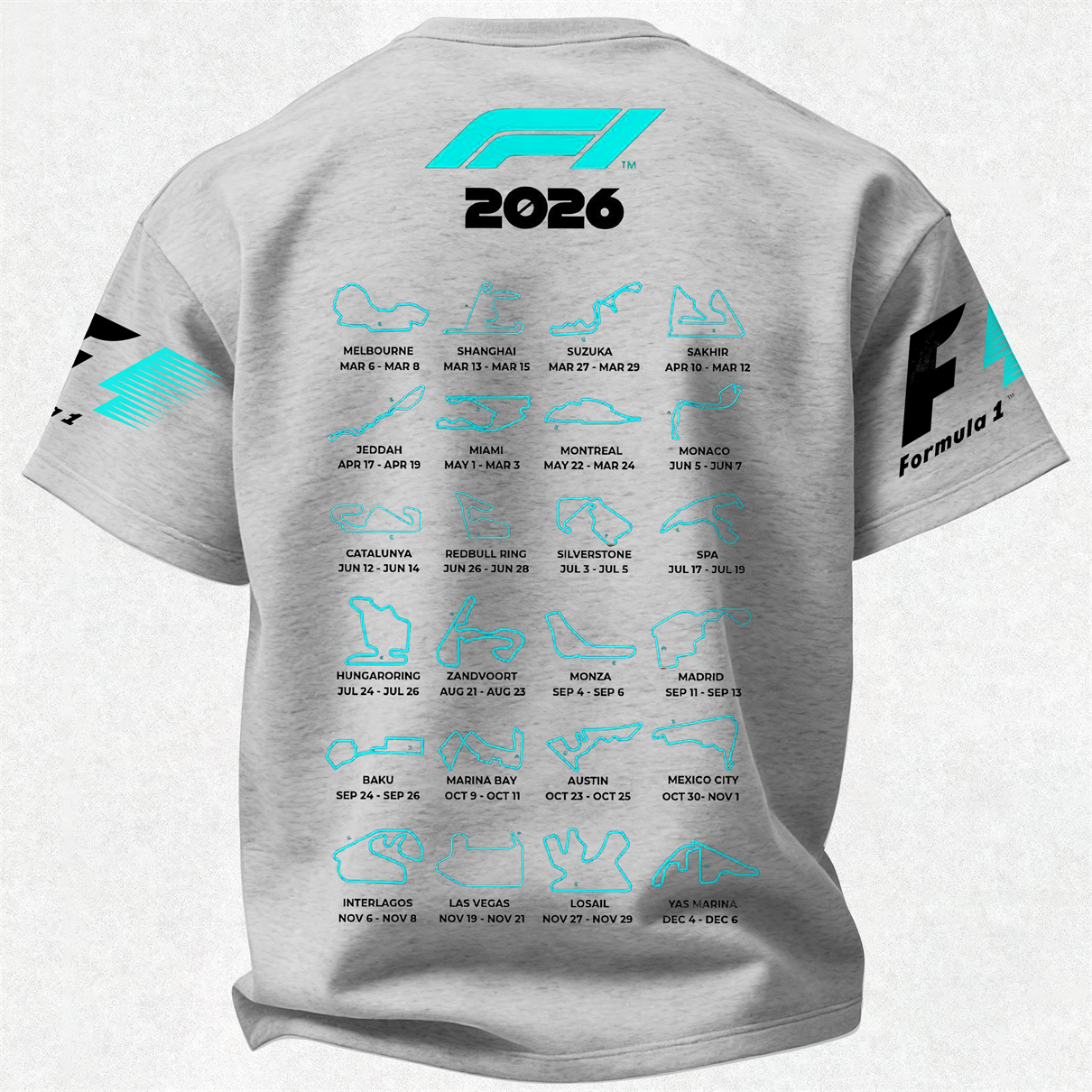 F1 2026 Calendar Printed Oversized Unisex T-shirt Image - 8