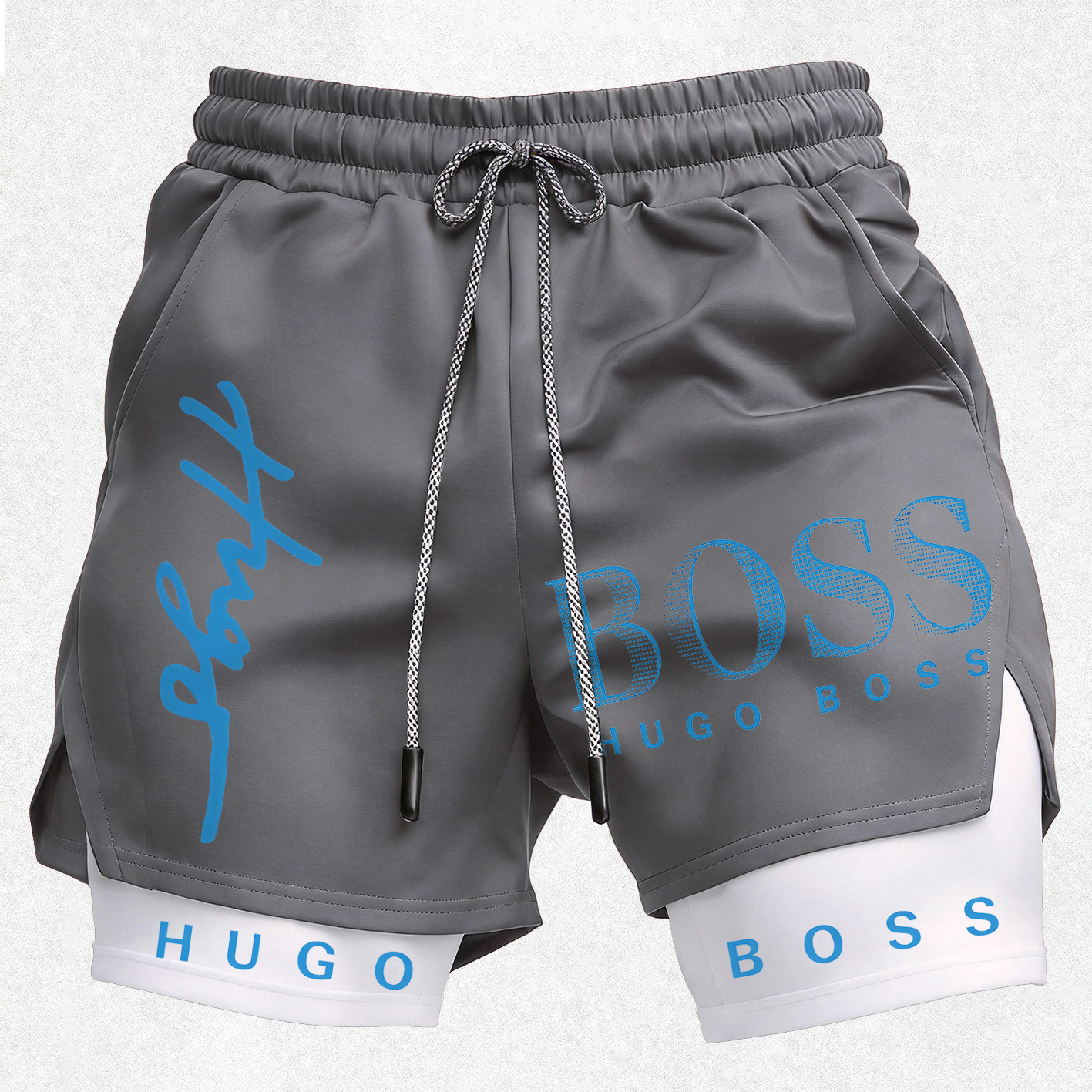 Blue Letters Street Print Men's Shorts Image - 3