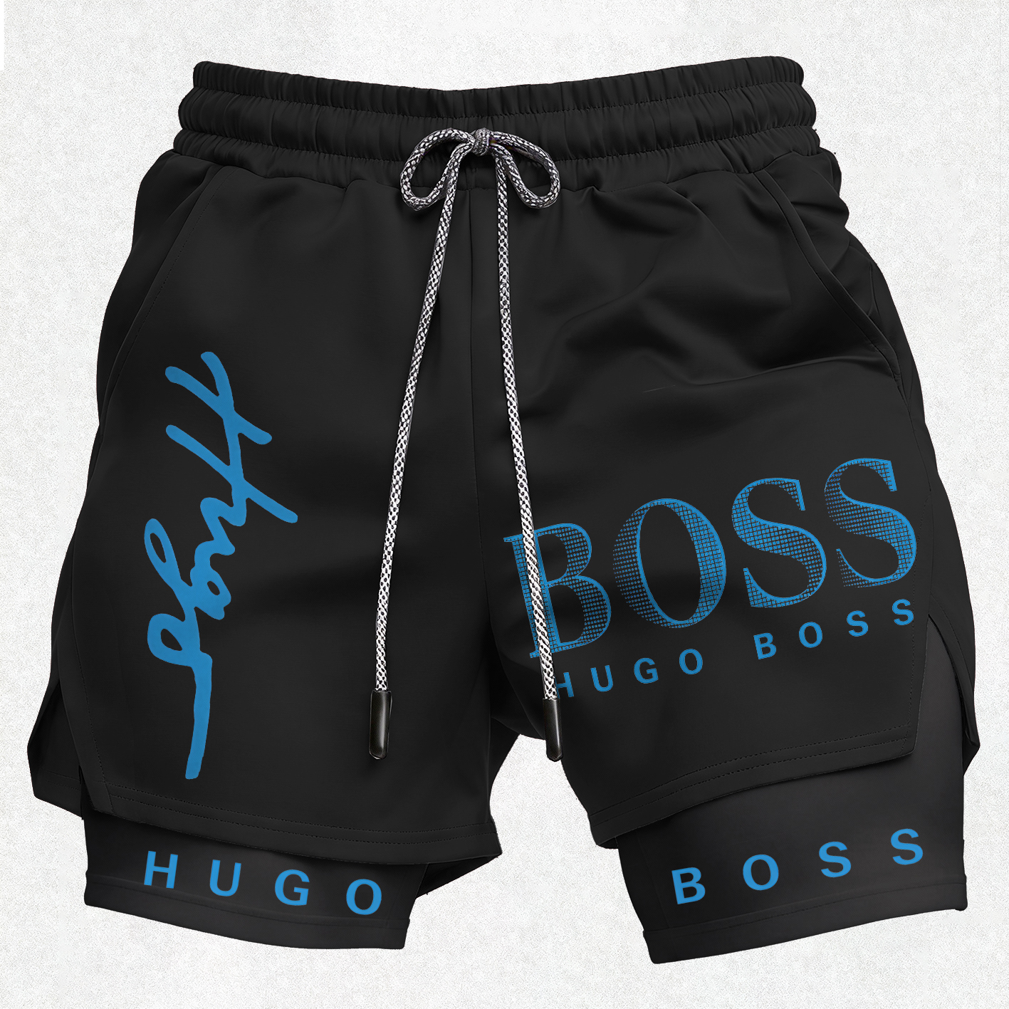 Blue Letters Street Print Men's Shorts Image - 2