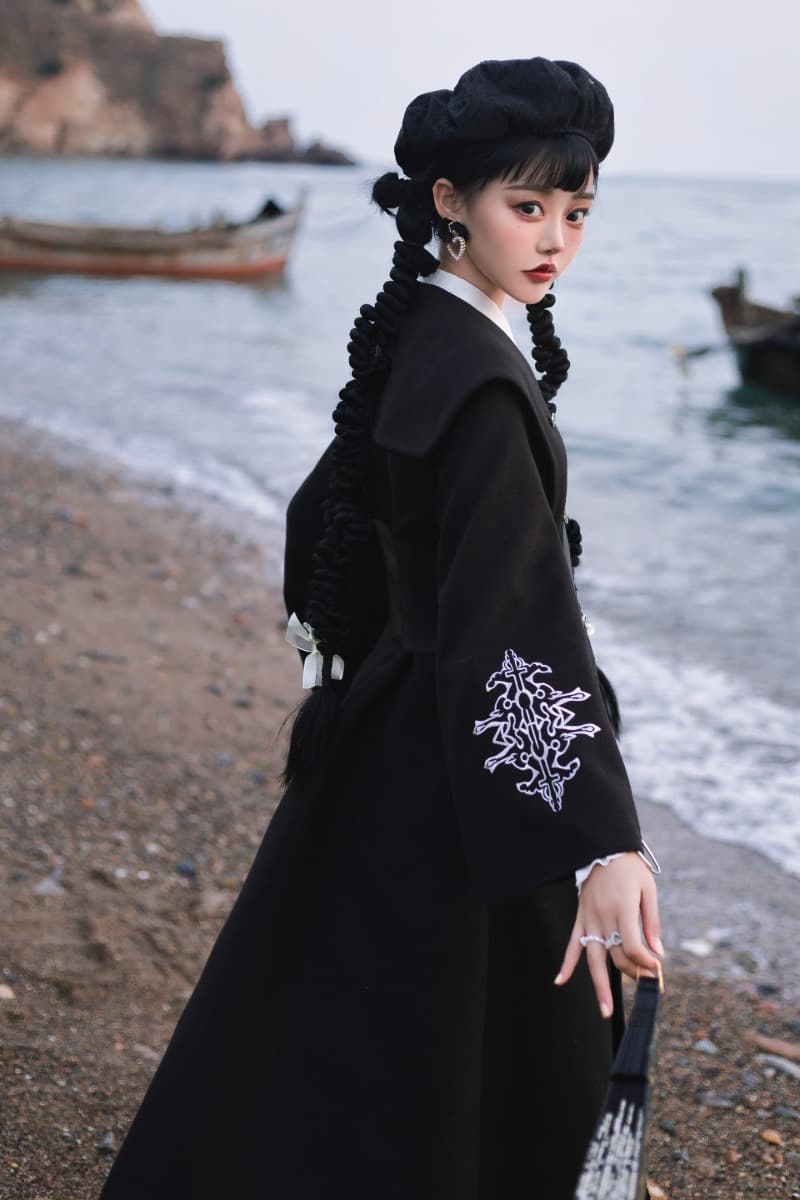 YLF Dress Original Lolita Winter Cape Coat - Black Fairy Tale Overcoat and Vest Black Jacket