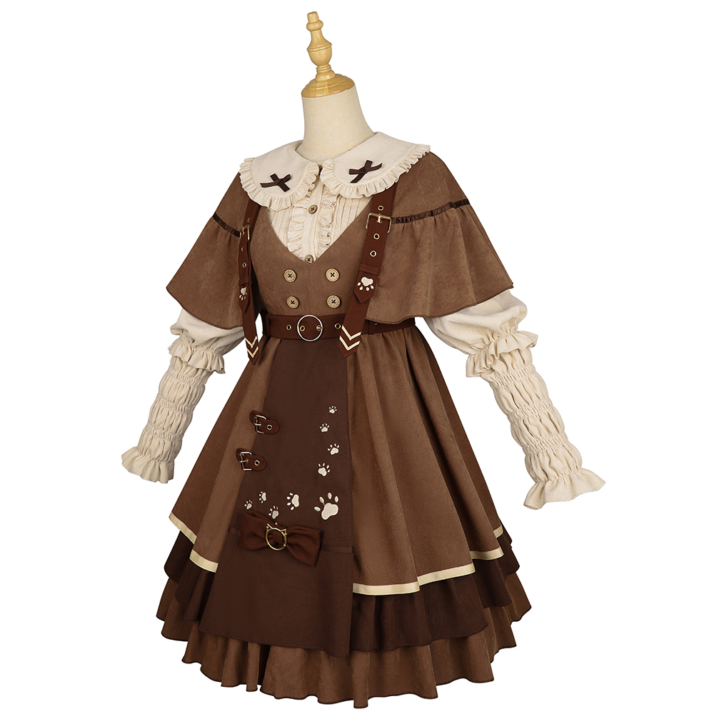 YLF Dress Original Autumn Winter Lolita Cat Detective JSK Japanese Front-Opening Retro Academia Style