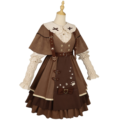 YLF Dress Original Autumn Winter Lolita Cat Detective JSK Japanese Front-Opening Retro Academia Style