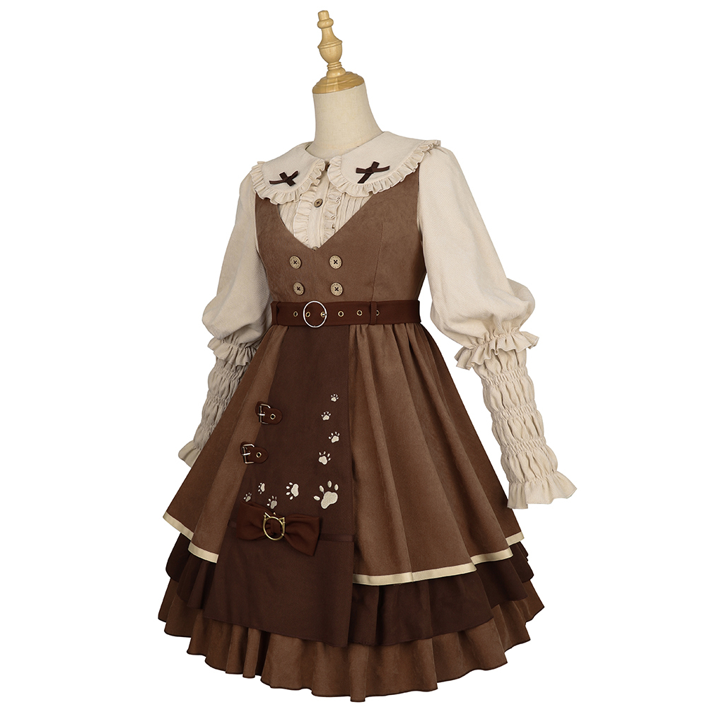 YLF Dress Original Autumn Winter Lolita Cat Detective JSK Japanese Front-Opening Retro Academia Style