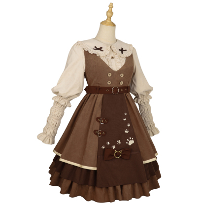 YLF Dress Original Autumn Winter Lolita Cat Detective JSK Japanese Front-Opening Retro Academia Style