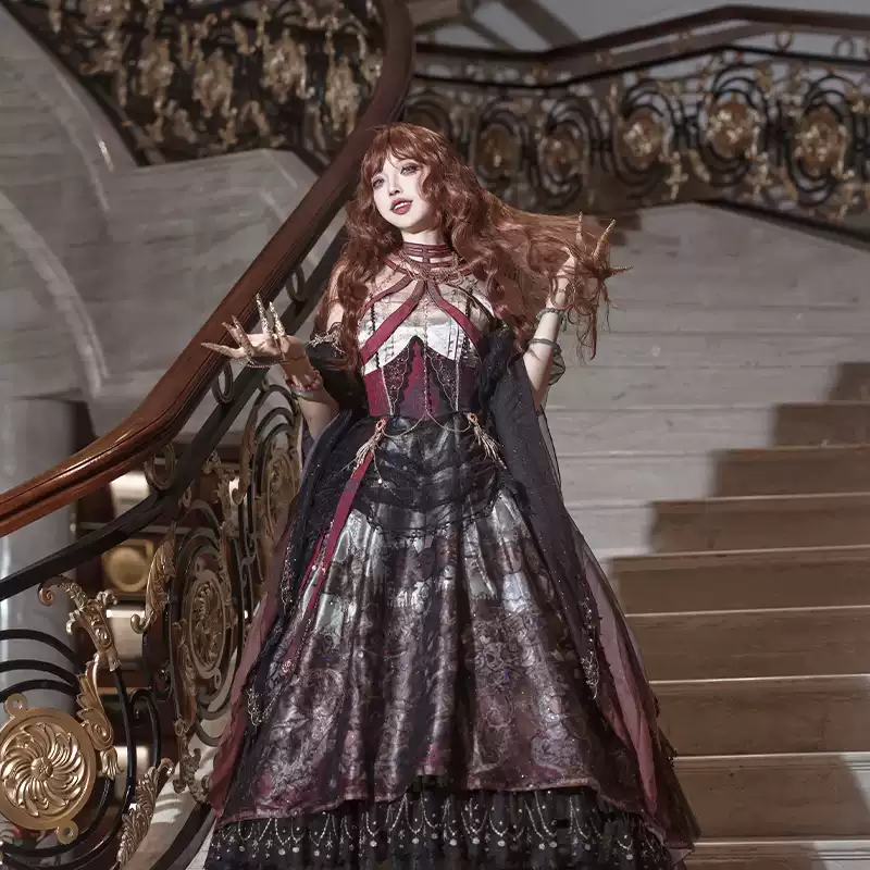 YLF Dress Original Dark Queen Lolita JSK Japanese Front-Opening Retro Academia Style