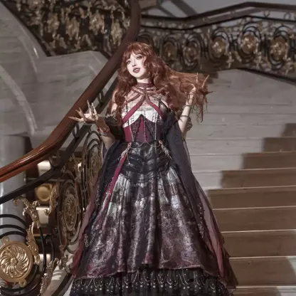 YLF Dress Original Dark Queen Lolita JSK Japanese Front-Opening Retro Academia Style
