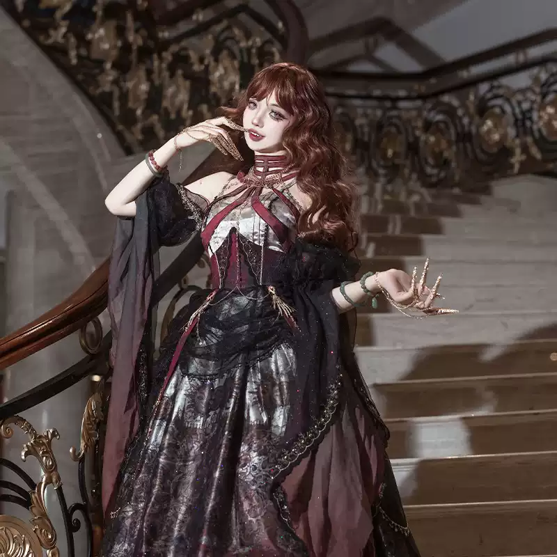 YLF Dress Original Dark Queen Lolita JSK Japanese Front-Opening Retro Academia Style