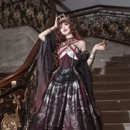 YLF Dress Original Dark Queen Lolita JSK Japanese Front-Opening Retro Academia Style