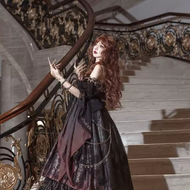 YLF Dress Original Dark Queen Lolita JSK Japanese Front-Opening Retro Academia Style