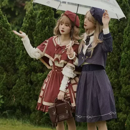 YLF Dress Original Lolita Winter Full Set Coat - Black Fairy Tale Overcoat and Vest Black Jacket