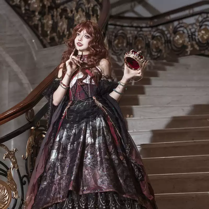 YLF Dress Original Dark Queen Lolita JSK Japanese Front-Opening Retro Academia Style