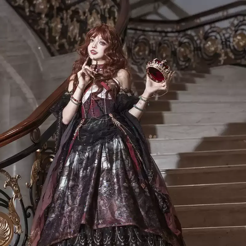 YLF Dress Original Dark Queen Lolita JSK Japanese Front-Opening Retro Academia Style