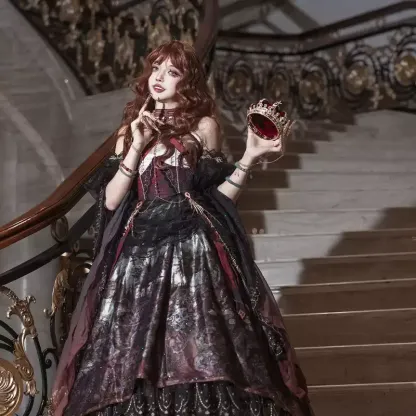 YLF Dress Original Dark Queen Lolita JSK Japanese Front-Opening Retro Academia Style