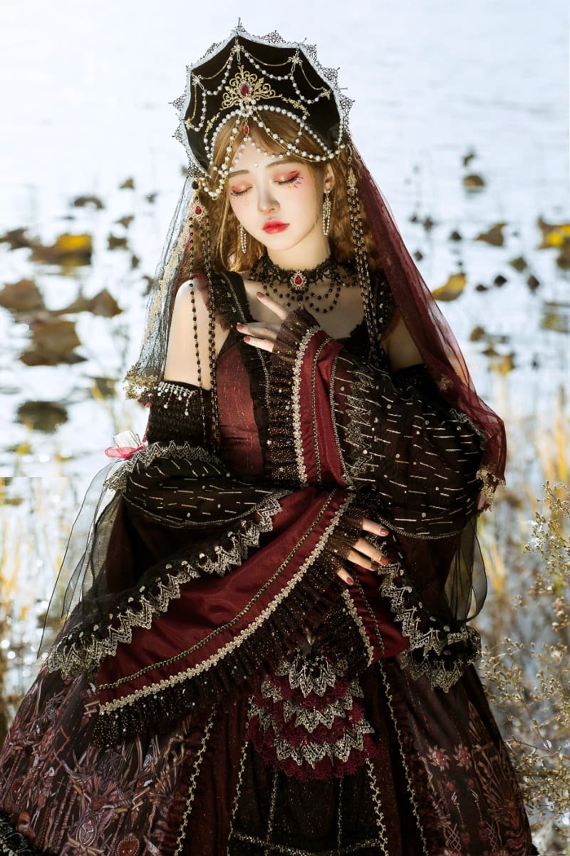 YLF Dress Lolita Original "Red Heart's Eye" JSK - Vintage Elegant Classic Palace Style