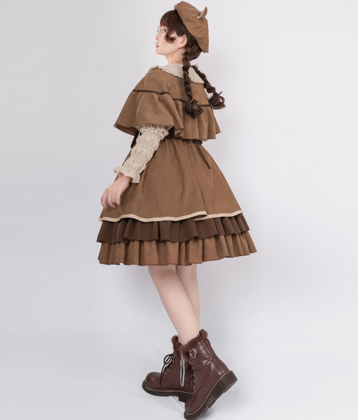 YLF Dress Original Autumn Winter Lolita Cat Detective JSK Japanese Front-Opening Retro Academia Style