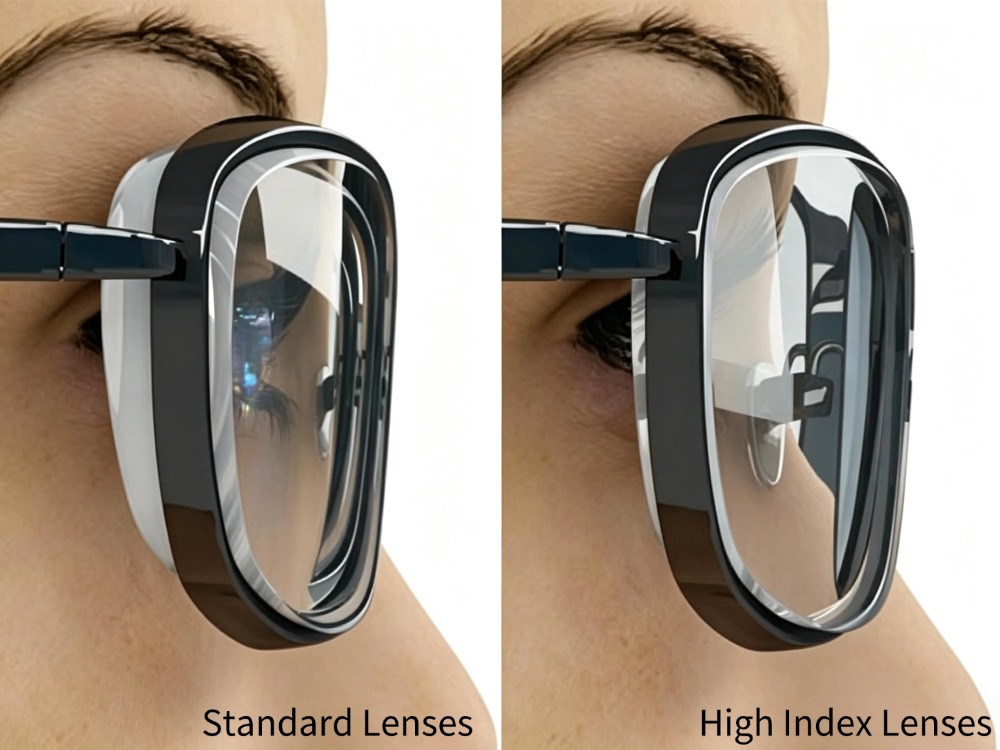 How do high-index lenses make glasses thinner?