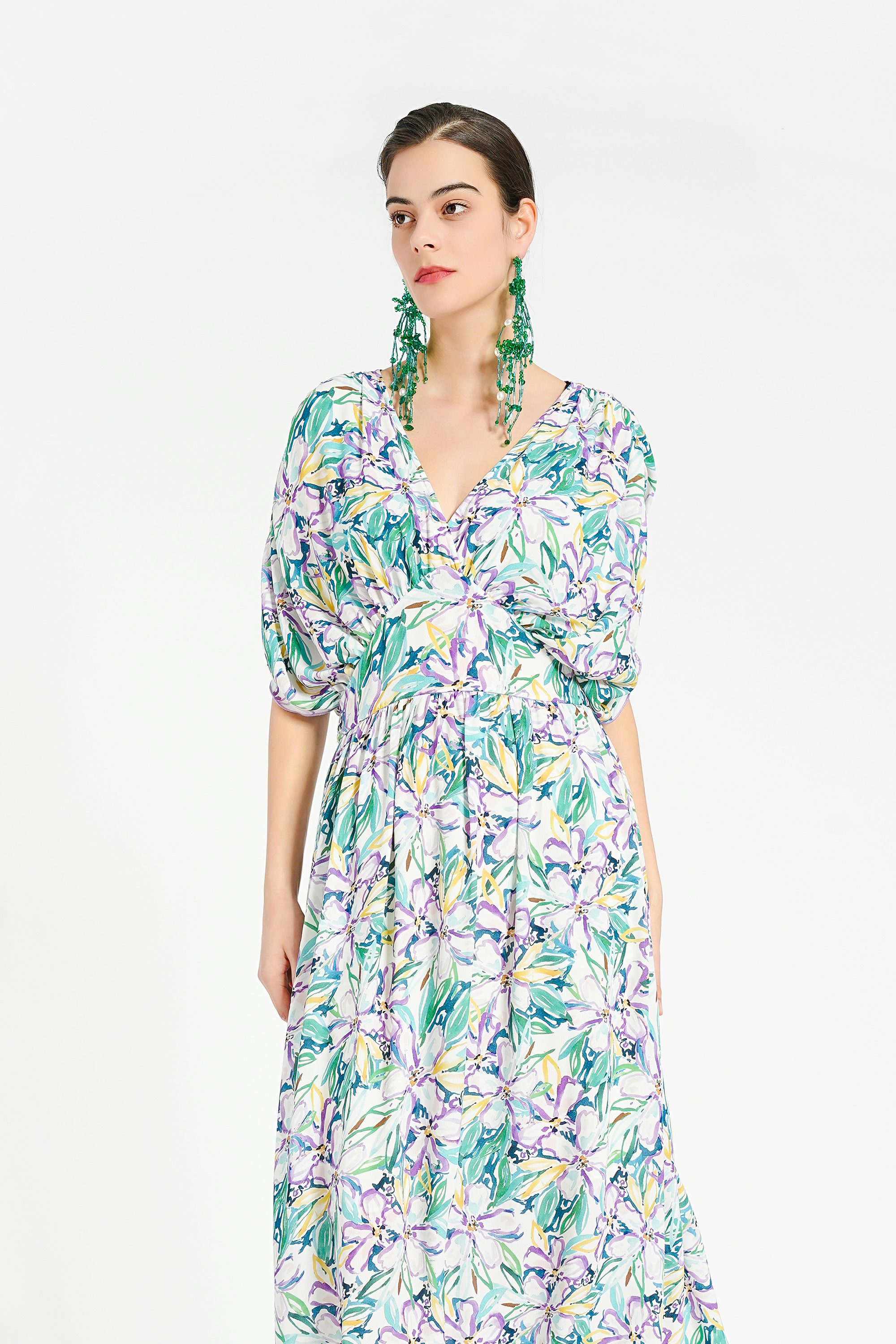 BESIONIA Patchwork Bat Sleeve Dress