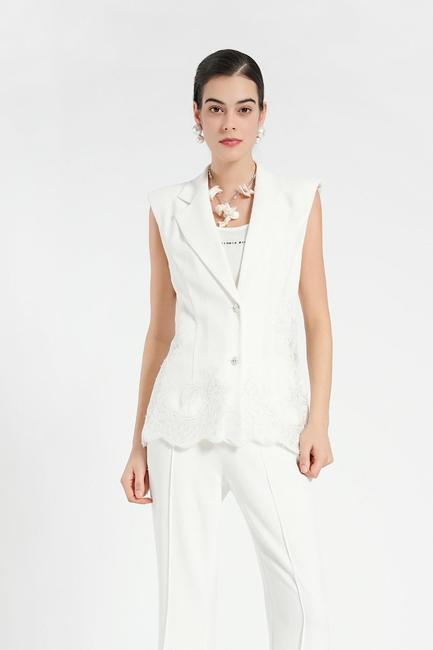 BESIONIA Lace-trimmed Suit Vest