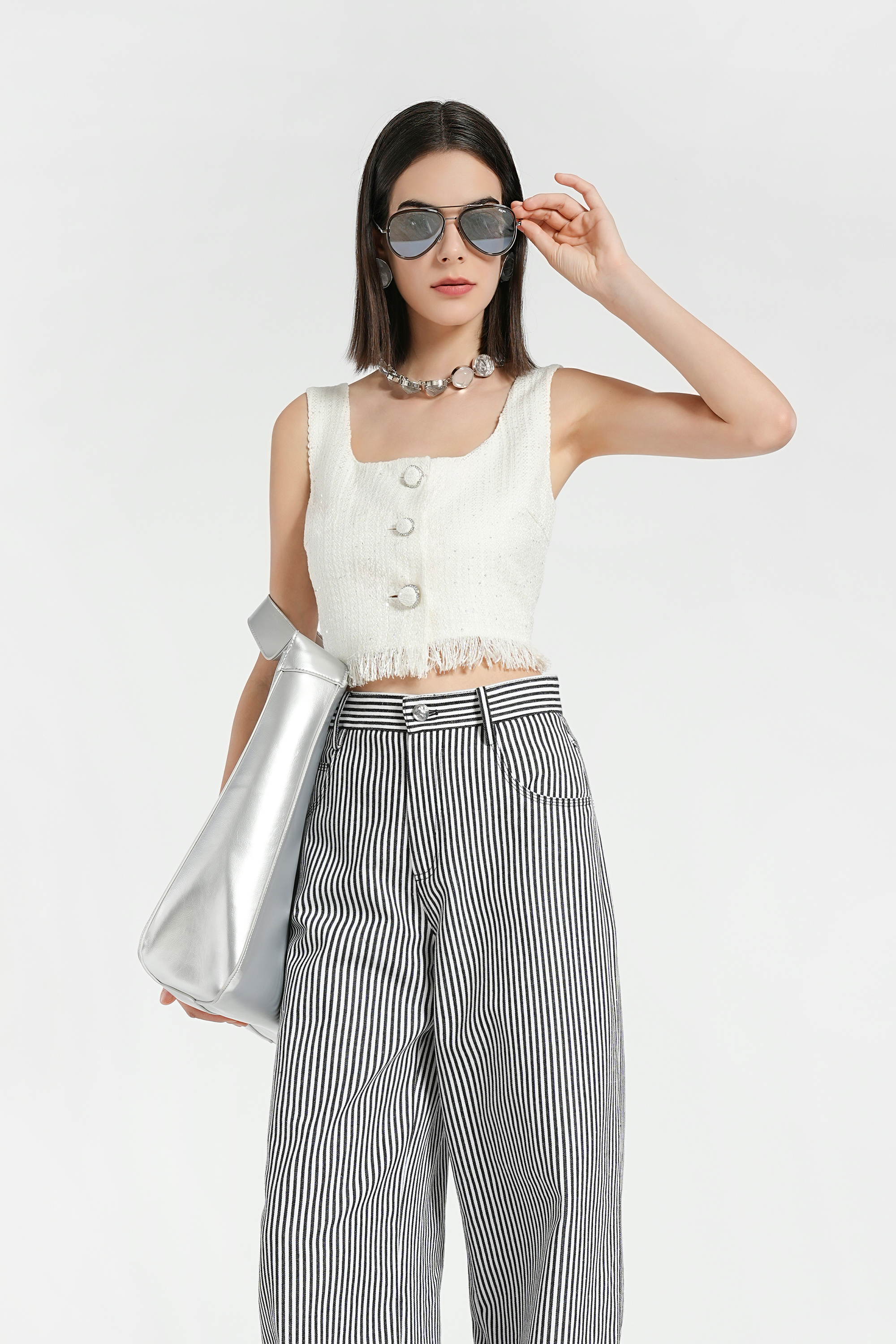 BESIONIA Polka Dot Fringe Elegant Vest