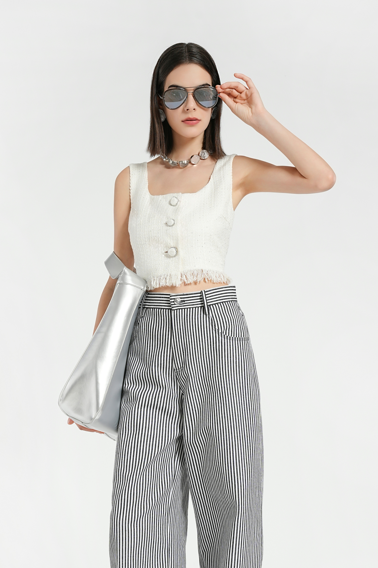 BESIONIA Polka Dot Fringe Elegant Vest