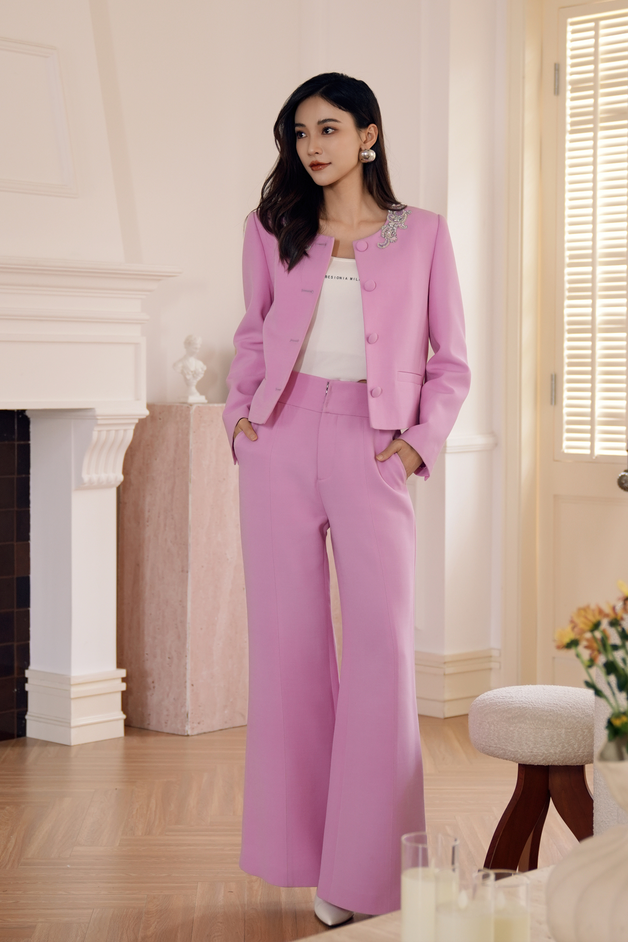 BESIONIA Sheep Wool Printed Temperament Short Jacket