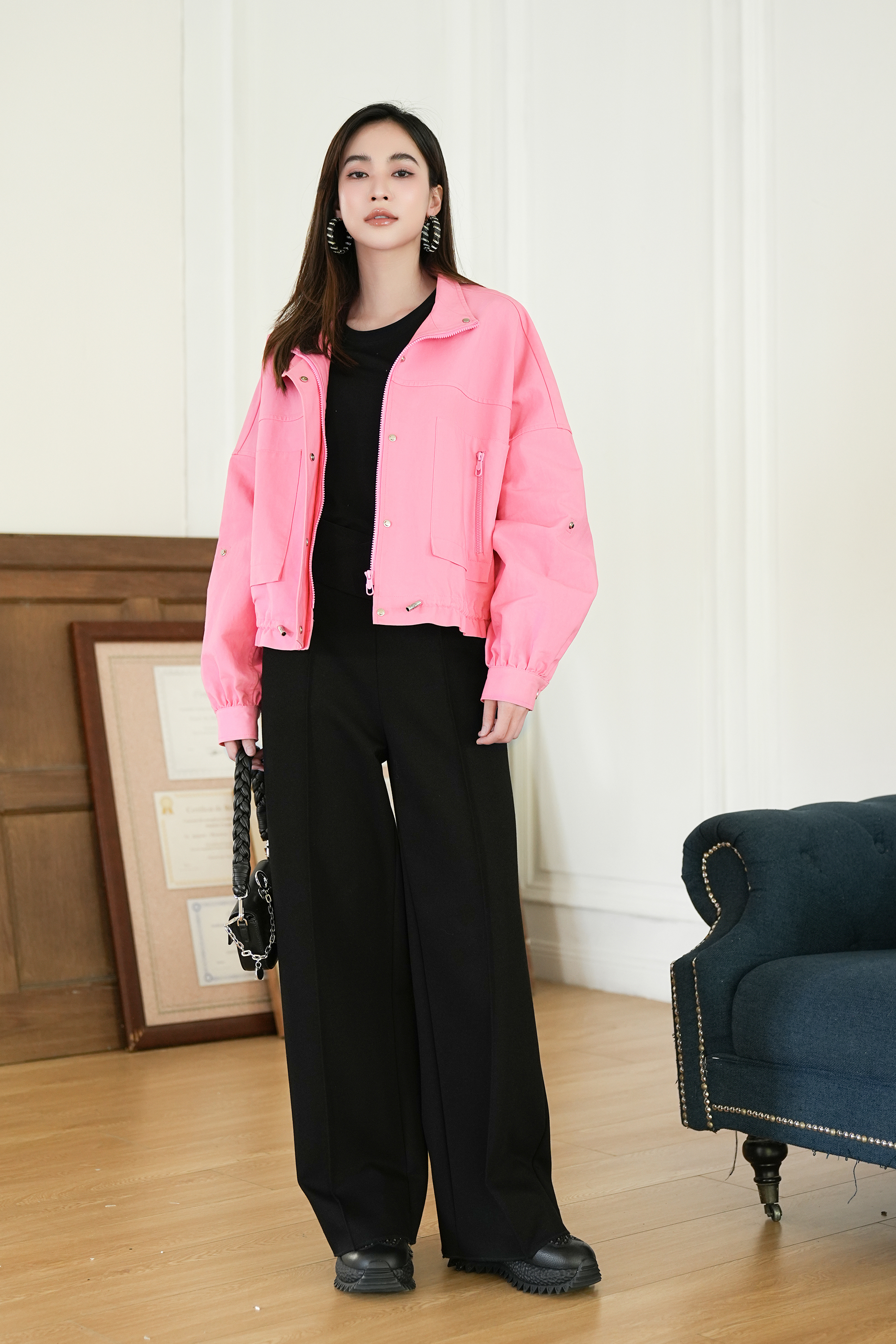 BESIONIA Simple Zipper Designer Outerwear