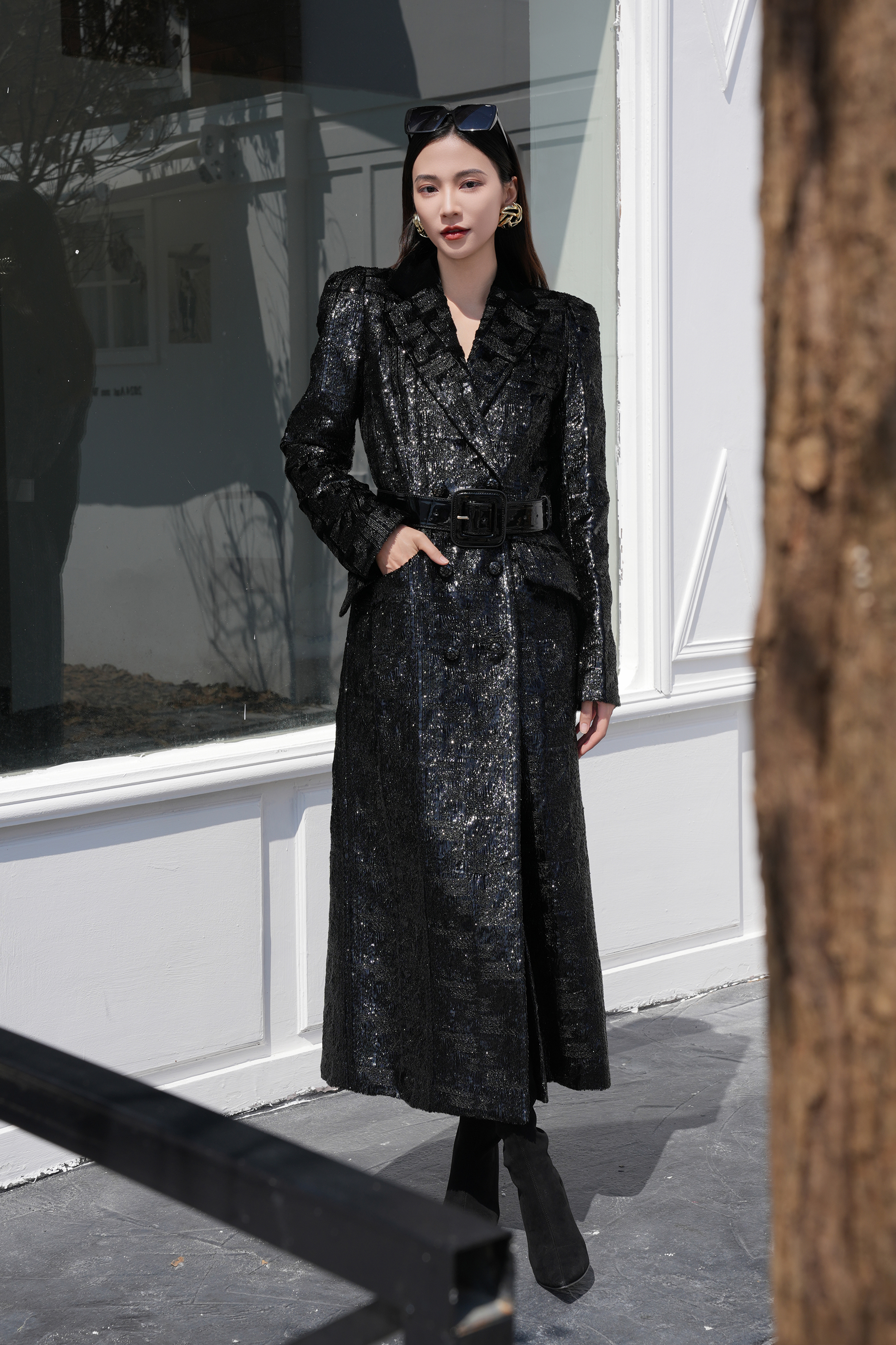 BESIONIA Vintage Style Sequin Coat
