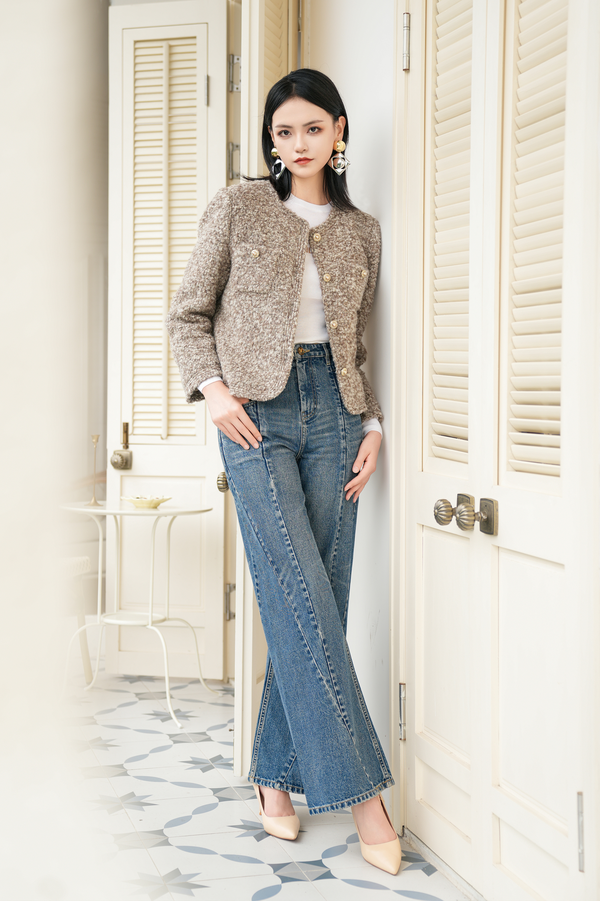 BESIONIA French Vintage Style Chambray Jacket