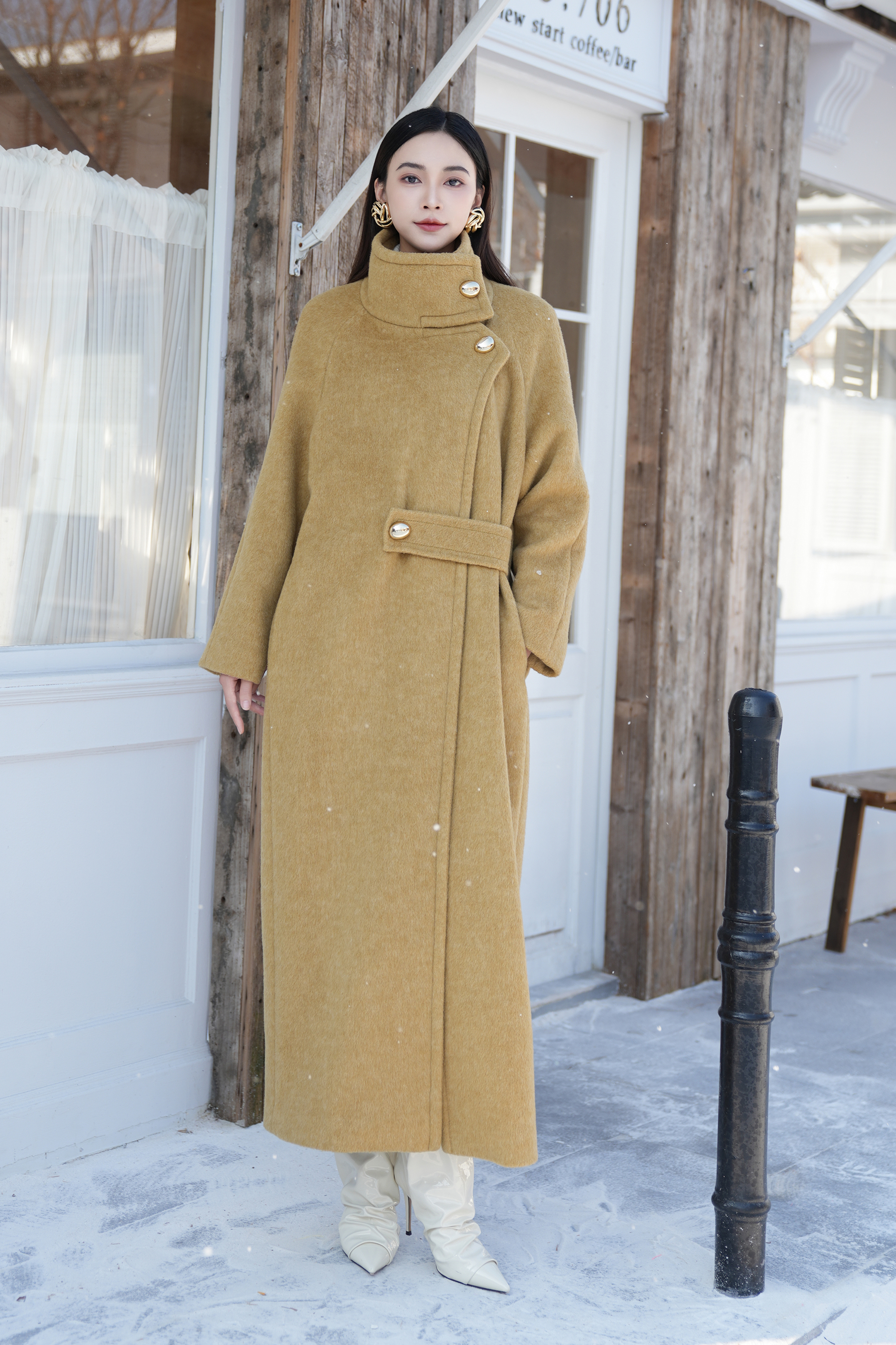 BESIONIA Tweed Loose Collar Coat