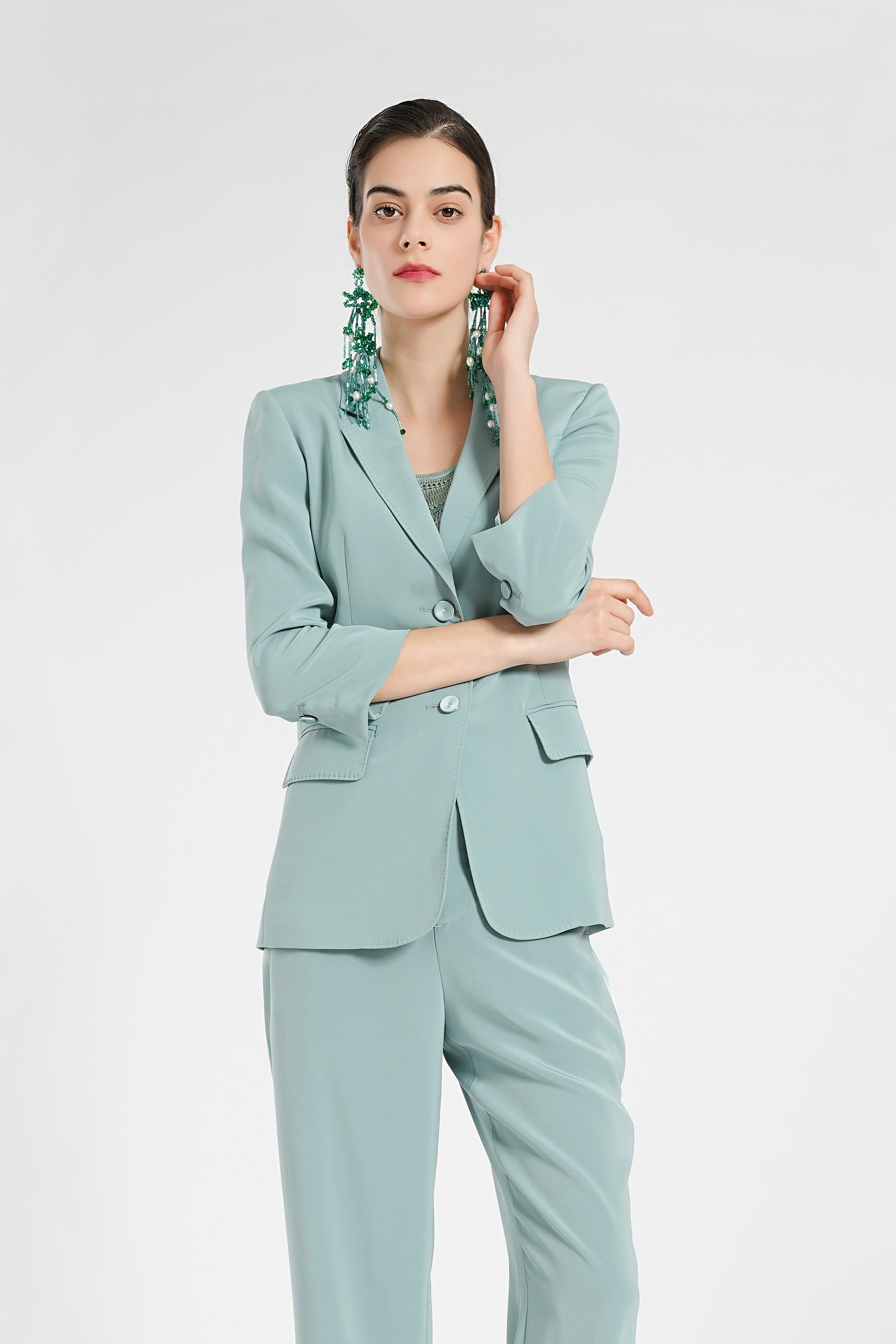BESIONIA Light Blue Classic Professional Suit