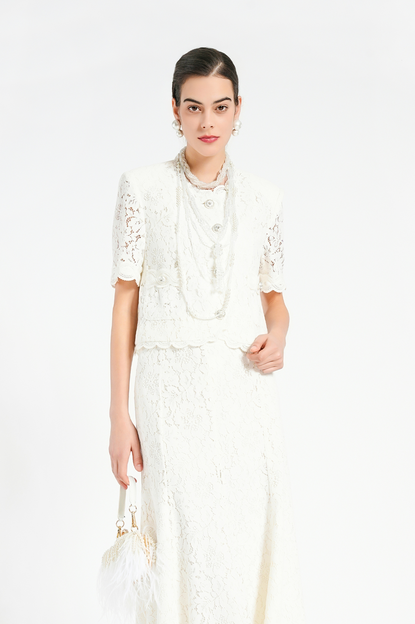 BESIONIA Lace Printed Mullet Top