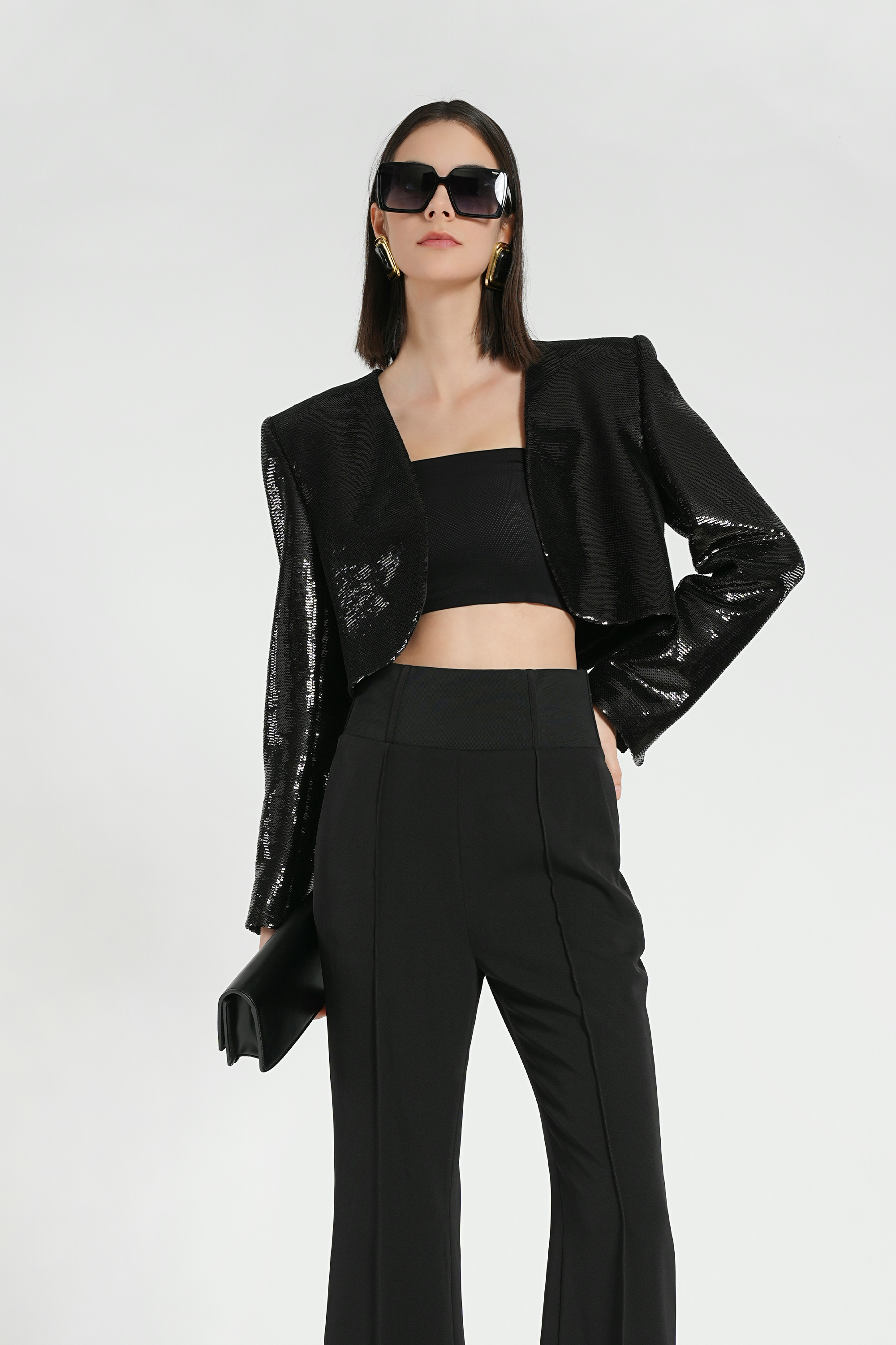 BESIONIA Elegant Sequins Short Jacket