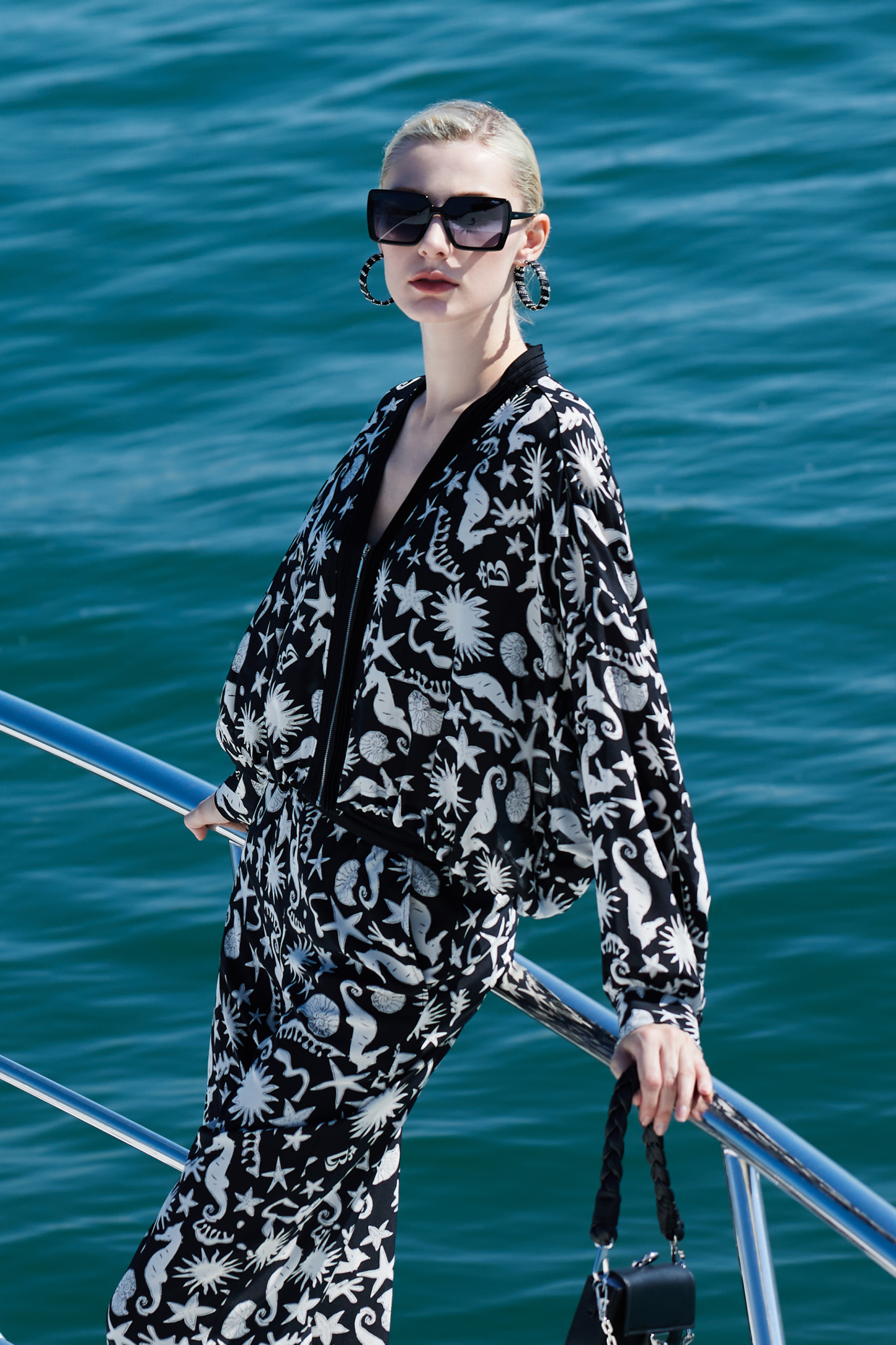 BESIONIA Printed Collarless Casual Outerwear