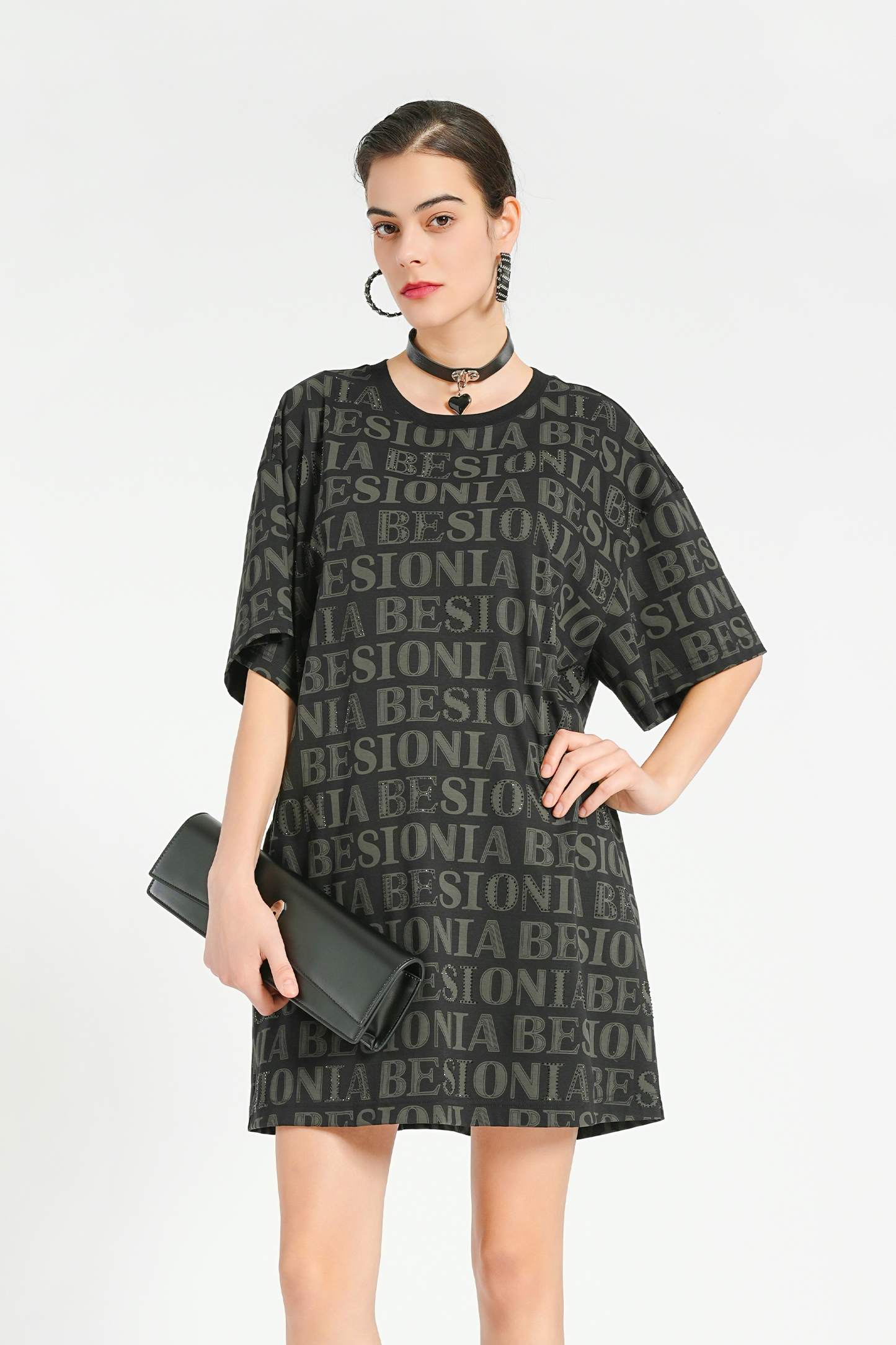 BESIONIA Letter Printed Mid-Length Blouse