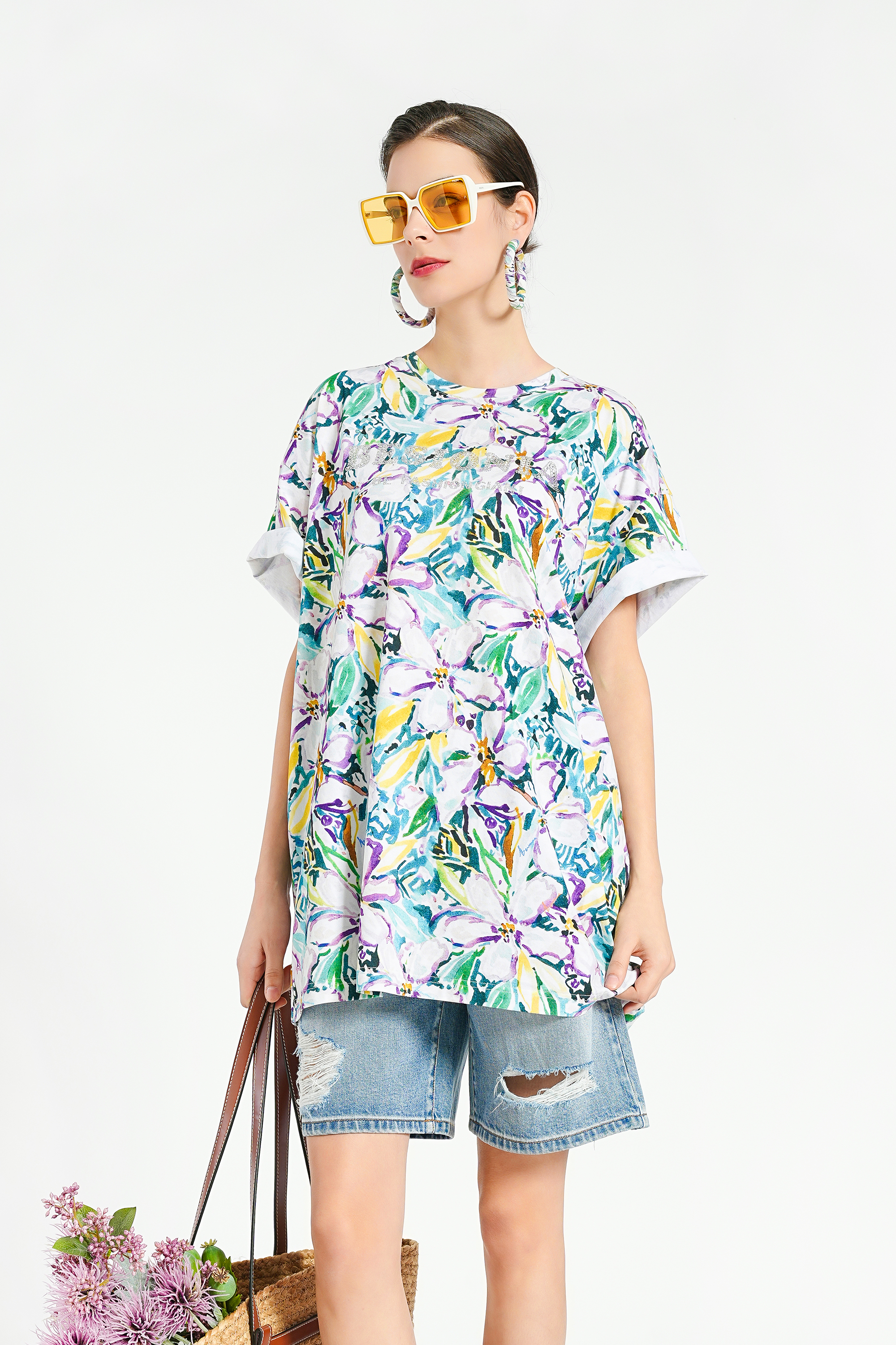 BESIONIA Floral Print Short Sleeve