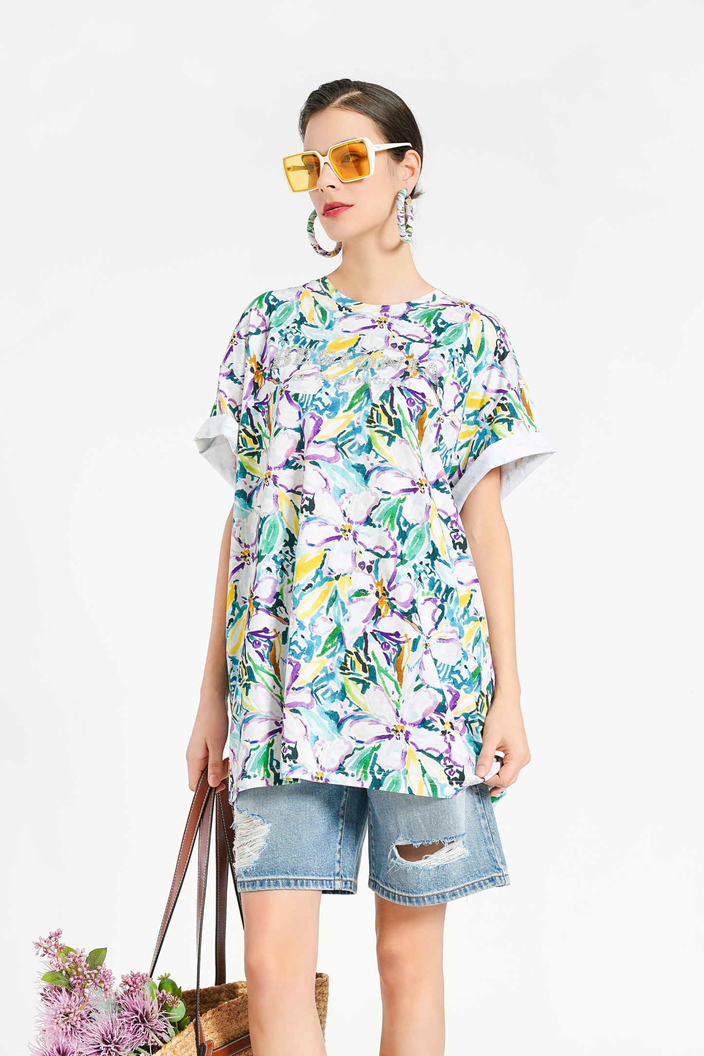 BESIONIA Floral Print Short Sleeve
