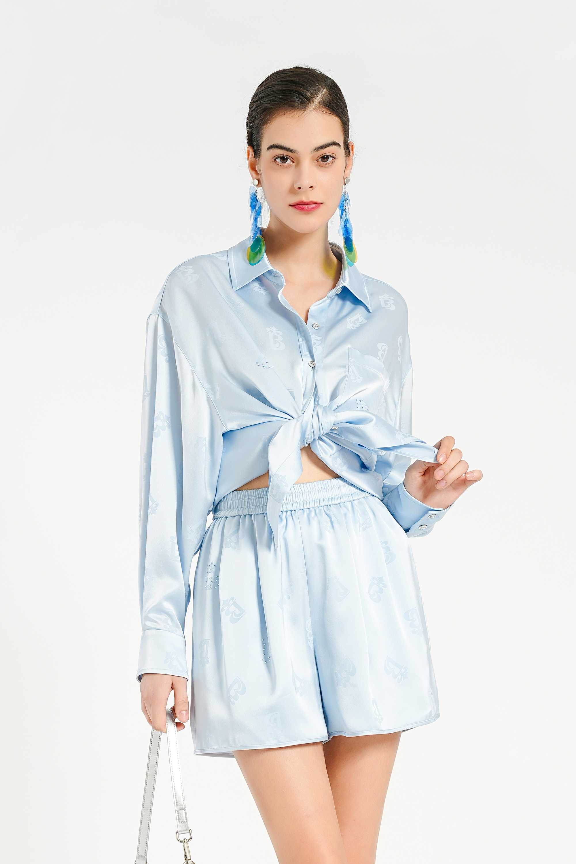 BESIONIA Light Blue Print Shirt